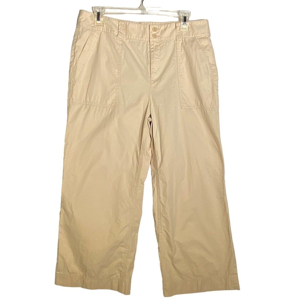 Lauren Ralph Lauren Utility Wide Leg Cropped Pants Beige Womens Sz 10 Cotton